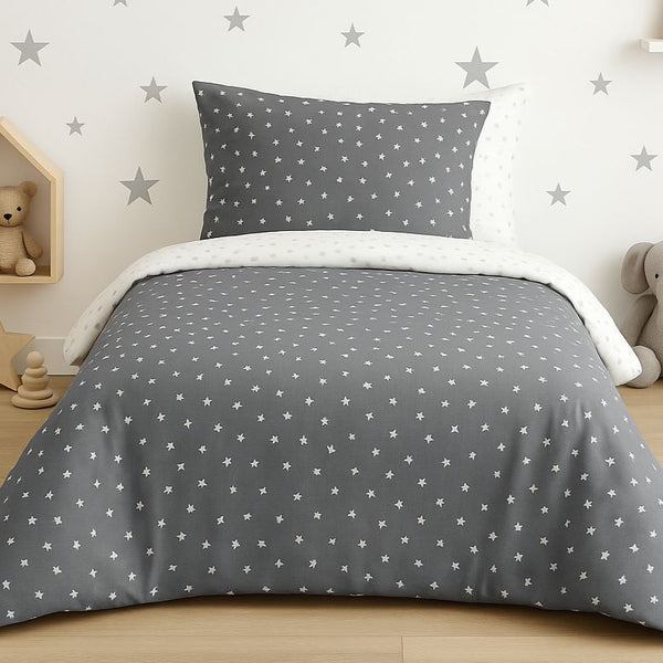 COMFYB 100% COTTON STARS REVERSIBLE BED SET 4 PIECES GREY