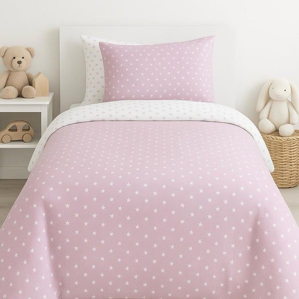 COMFYB 100% COTTON STARS REVERSIBLE BED SET 4 PIECES LILAC