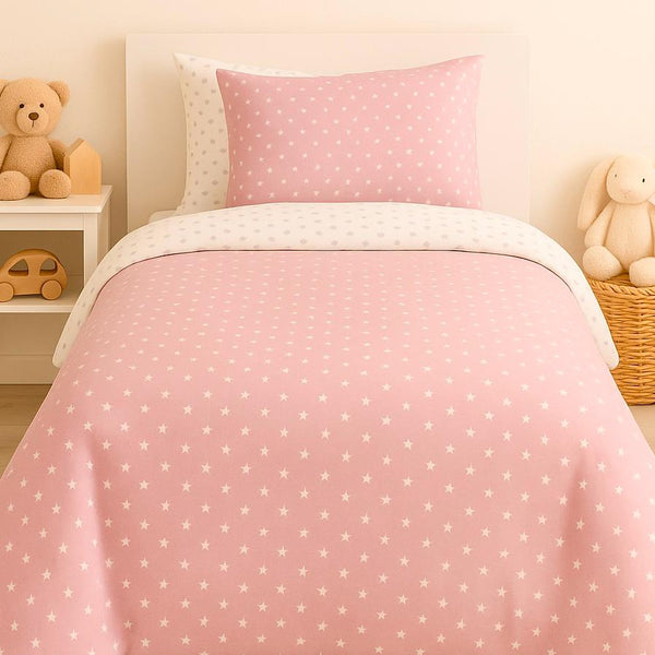 COMFYB 100% COTTON STARS REVERSIBLE BED SET 4 PIECES ROSE