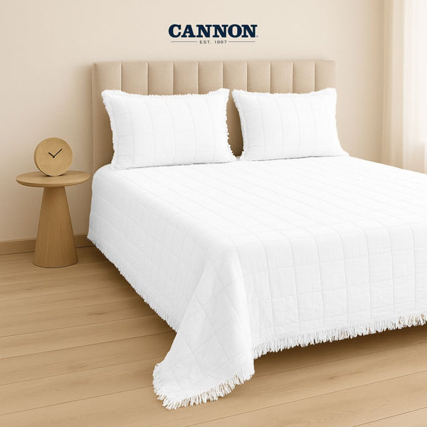 CANNON 100% STONE WASHED COTTON BEDSPREAD SET TASSELS
