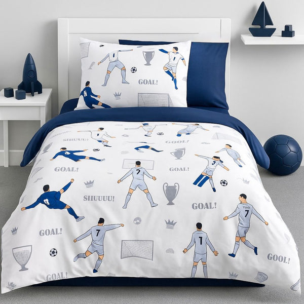 COMFYB 100% COTTON REVERSIBLE KIDS BED SET RONALDO NAVY