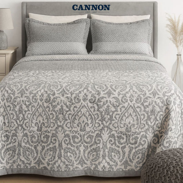 CANNON FLANNEL BEDSPREAD SINGLE SET 3 PIECES GREY