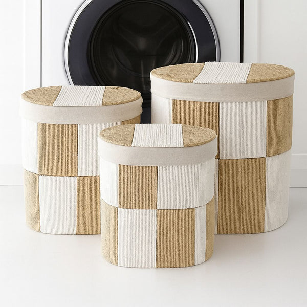 RNT LAUNDRY BASKET SET WITH LID BEIGE