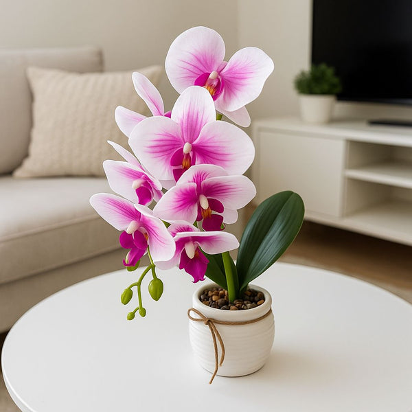 ORCHID WHITE POTTED ARTIFICIAL PLANT ROSE
