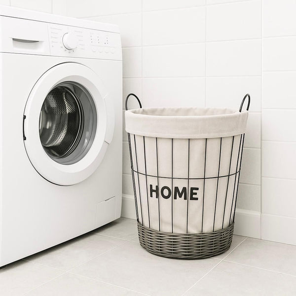 HOME ROUND STORAGE BASKET WITH HANDLES GREY 1 PIECE